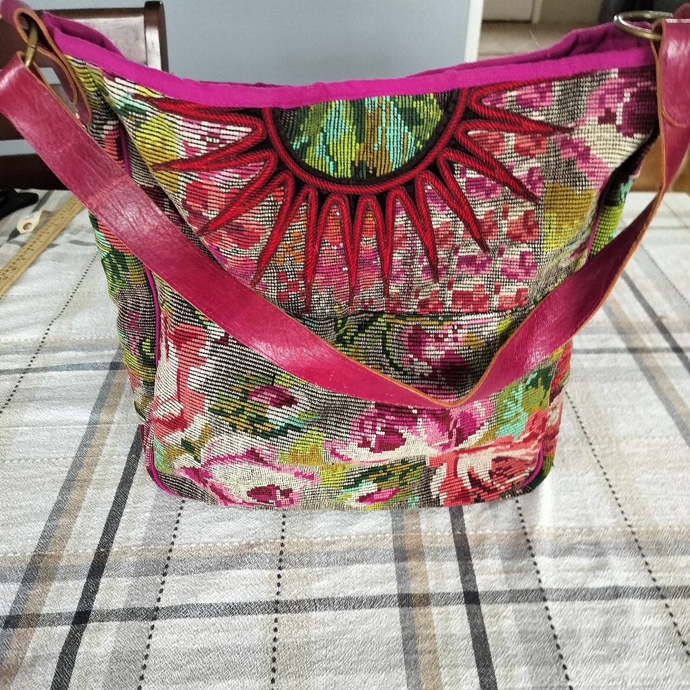 Antiplano Hobo Bag‎ W/Leather Strap Fair Trade Bohemian Floral - Picture 3 of 12